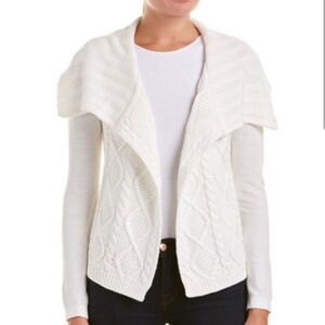 Cabi White Cable Knit Long Sleeve Sailor Collar Open Sweater. Medium